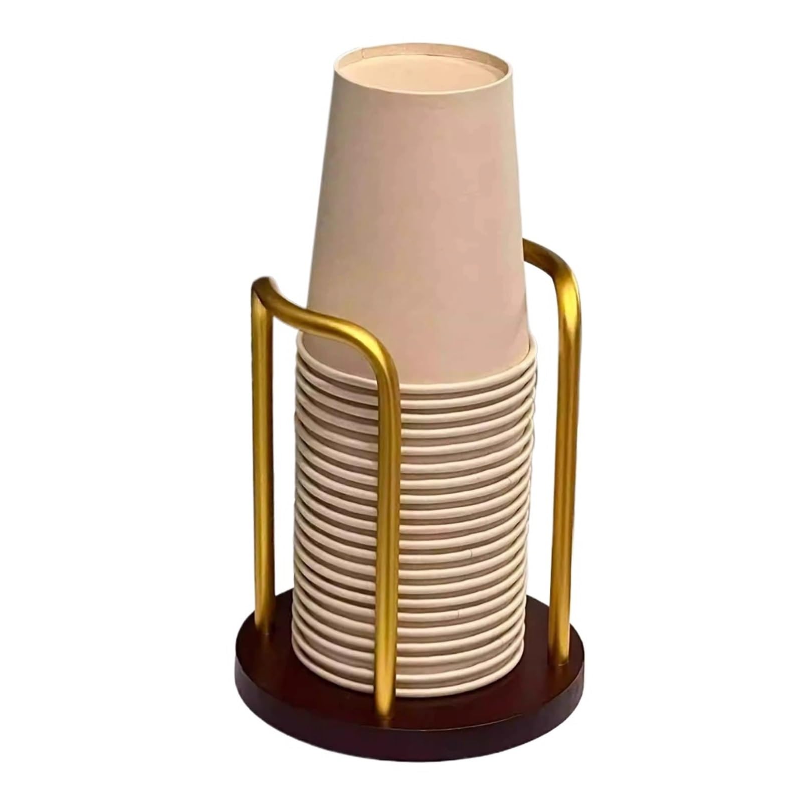 ITRHJTGP Cup Organiser Coffee Cup Dispenser Rack with Wood Base and Lid Organizer for Countertop - Perfect for Paper Cups, and for Countertop(Single Cup-Golden)