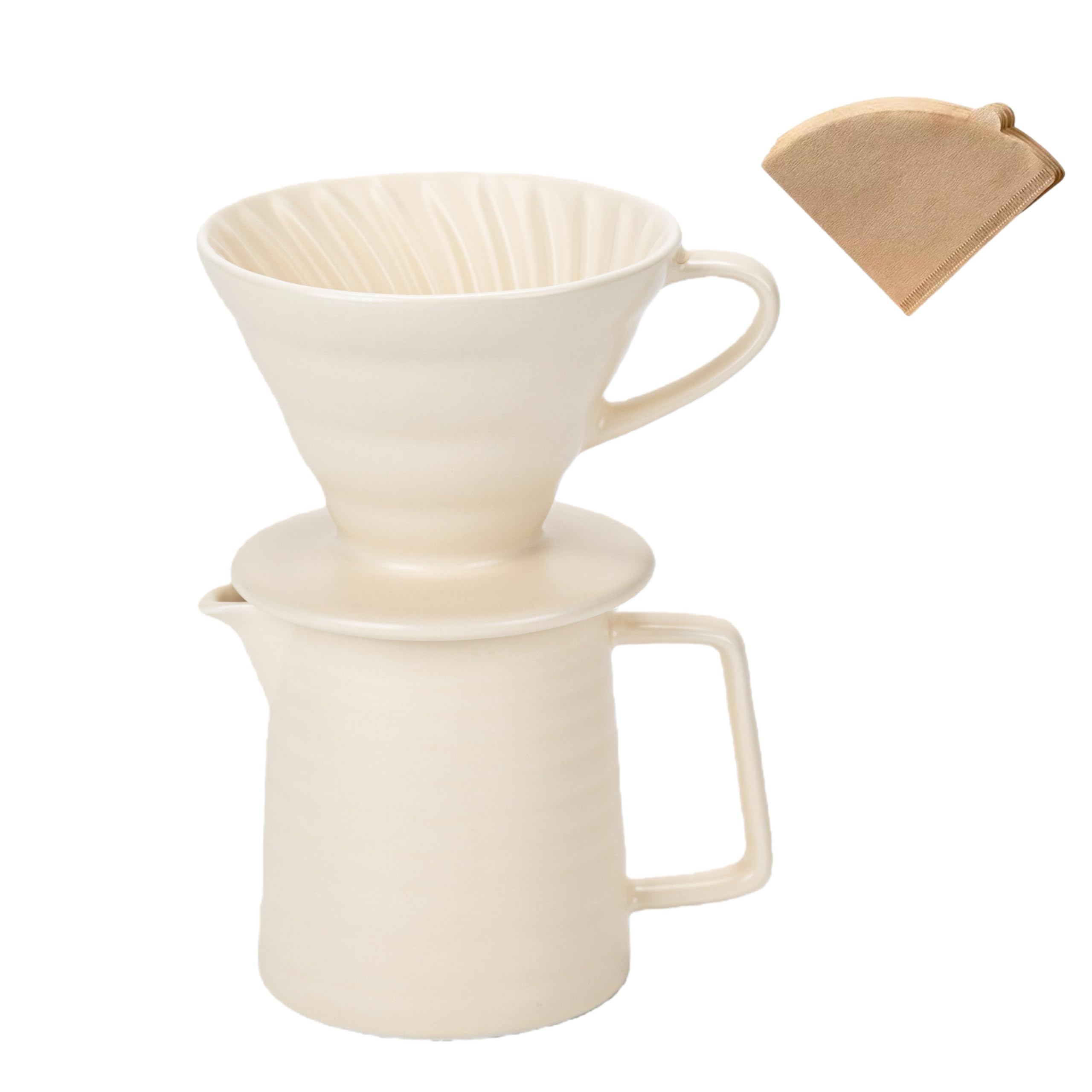 Pour Over Coffee Maker,Ceramic Coffee Maker With 40 pcs Paper Filter，15oz/450ml Pour Over Coffee Dripper (White, V02)