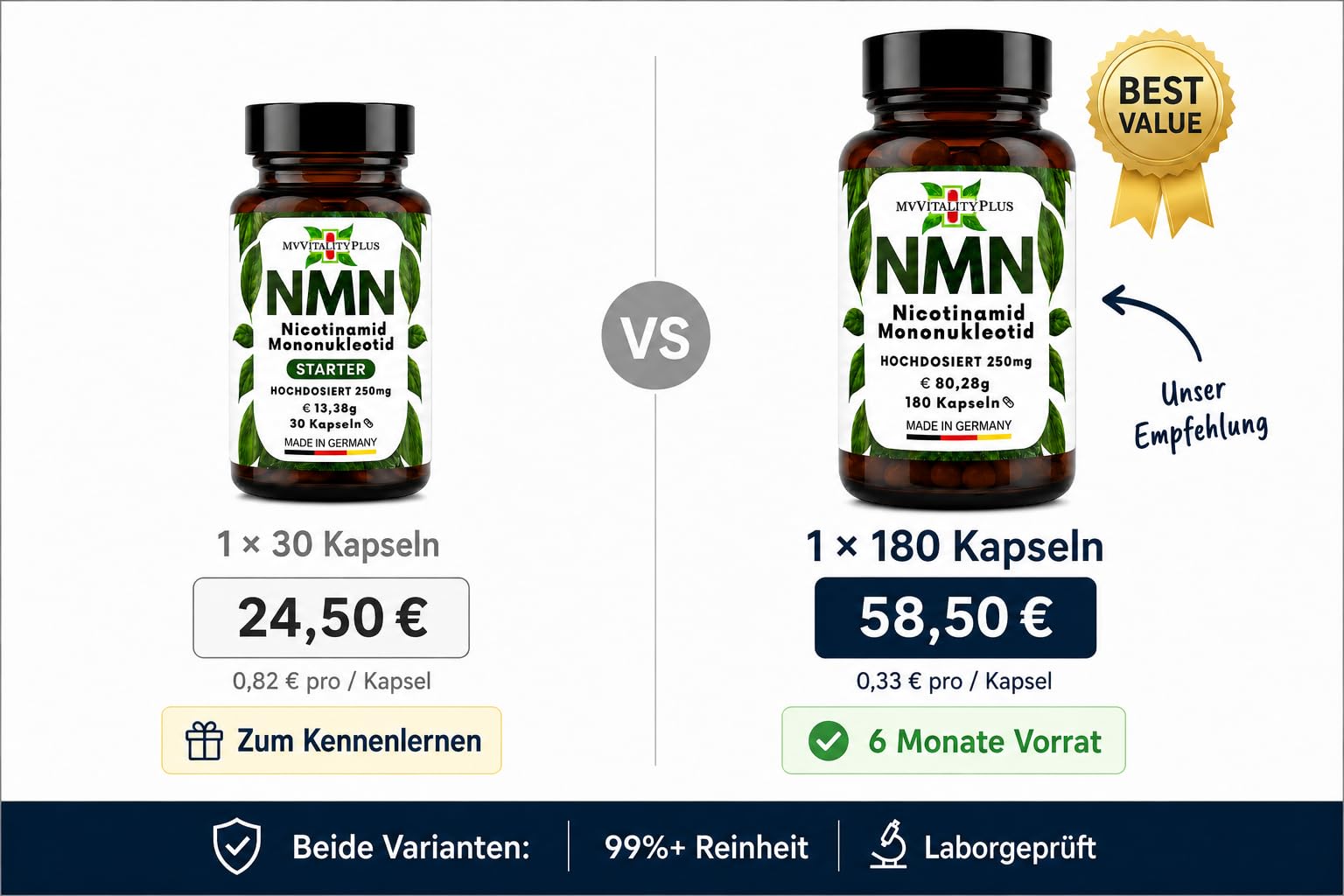 NAD-NMN Kapseln - 1 x 60 Stück hochreines Pulver in Kapseln - Reinheit mehr als 99% ohne Zusatzstoffe - in Deutschland laborgeprüfter Markenrohstoff - NAD+ Booster (1)