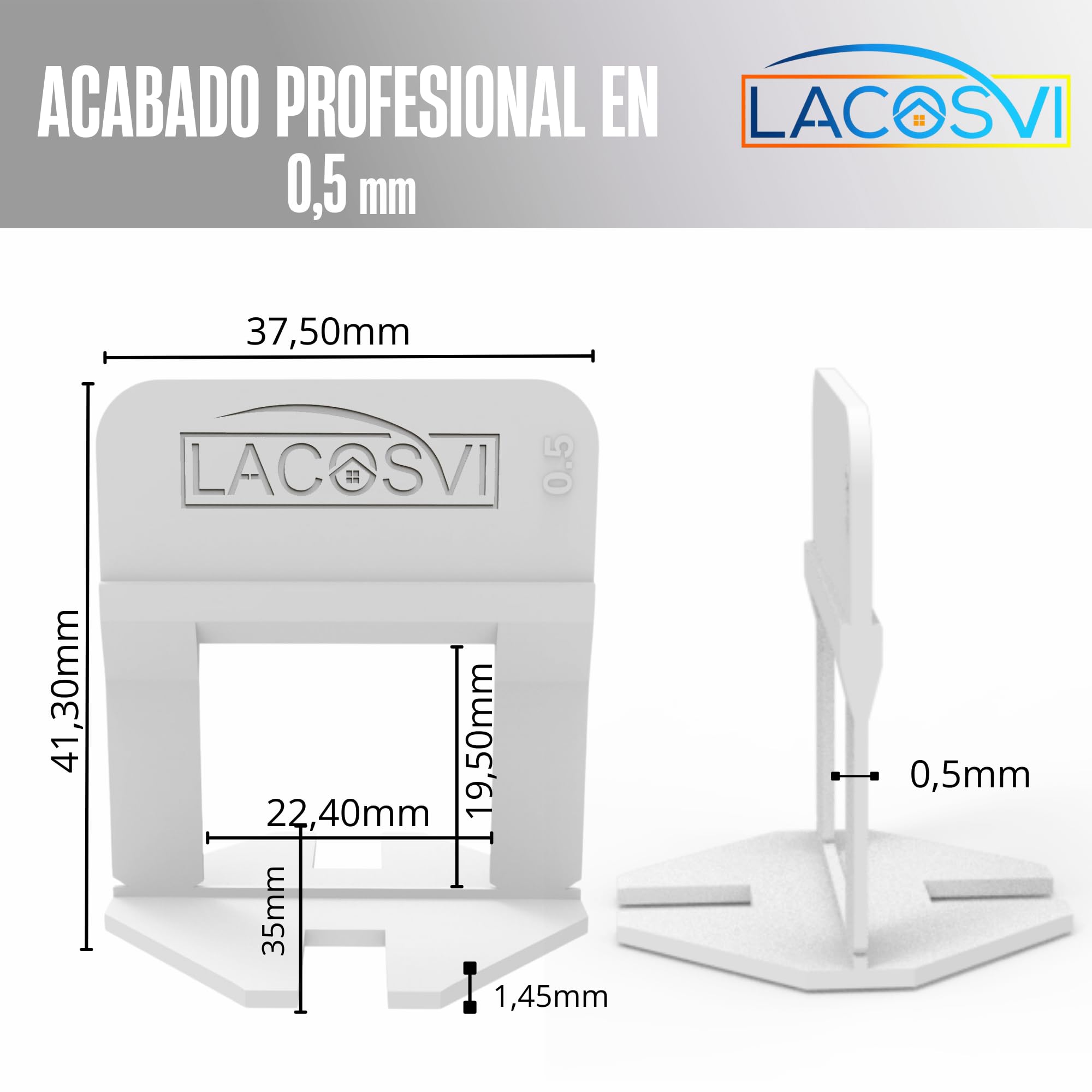 Clips Niveladores de Piso y azulejos De 0,5mm, de Ancho Incluye 1000 Piezas Separadoras de Junta, Sistema de nivelación sin Labios para profesionales del Alicatado y Bricolaje Color Blancas (0.5 mm)