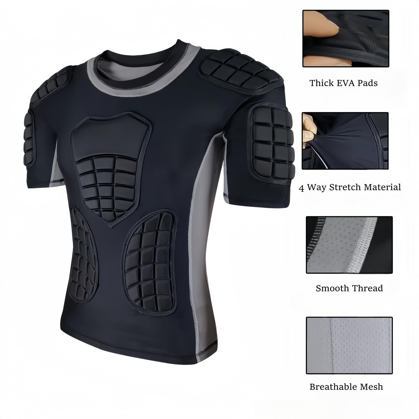 Topeter Herren Gepolstertes Fußballtrikot mit Brust-Rippe, Rücken, Schulterpolster, Aufprallschutz-Shirts für Rugby, Baseball