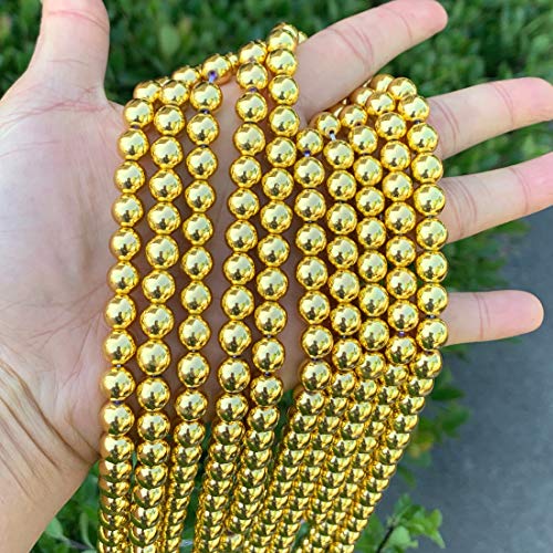 1 Strand Adabele Natural Hematite Gold Plated Healing Gemstone 8Mm Round Loose Stone Beads (44-48Pcs) For Jewelry Craft Making Gfc3-8 #TOP4