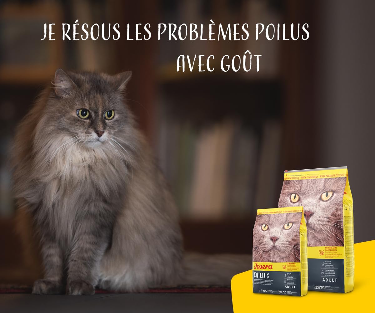 JOSERA Catelux (1 x 10 kg) | Adultos | Pienso seco Gatos Adultos exigentes | Pato y Patata | Sin Trigo | con Fibra dietética para prevenir Las Bolas de Pelo | Pack 1