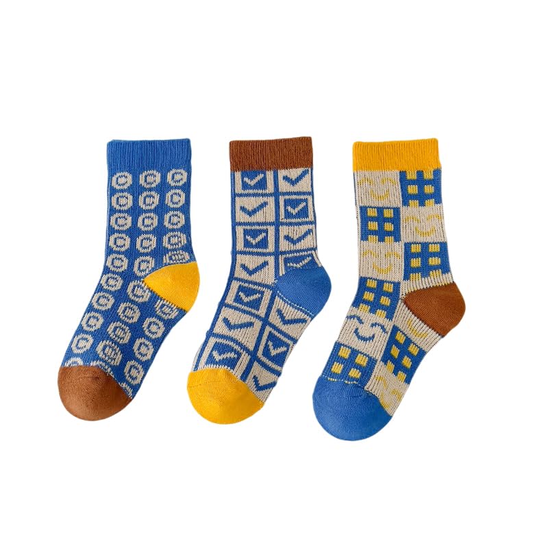 Kids Boys Dress Socks Colorful Partterned Calf Length Fun Dress Socks Blue