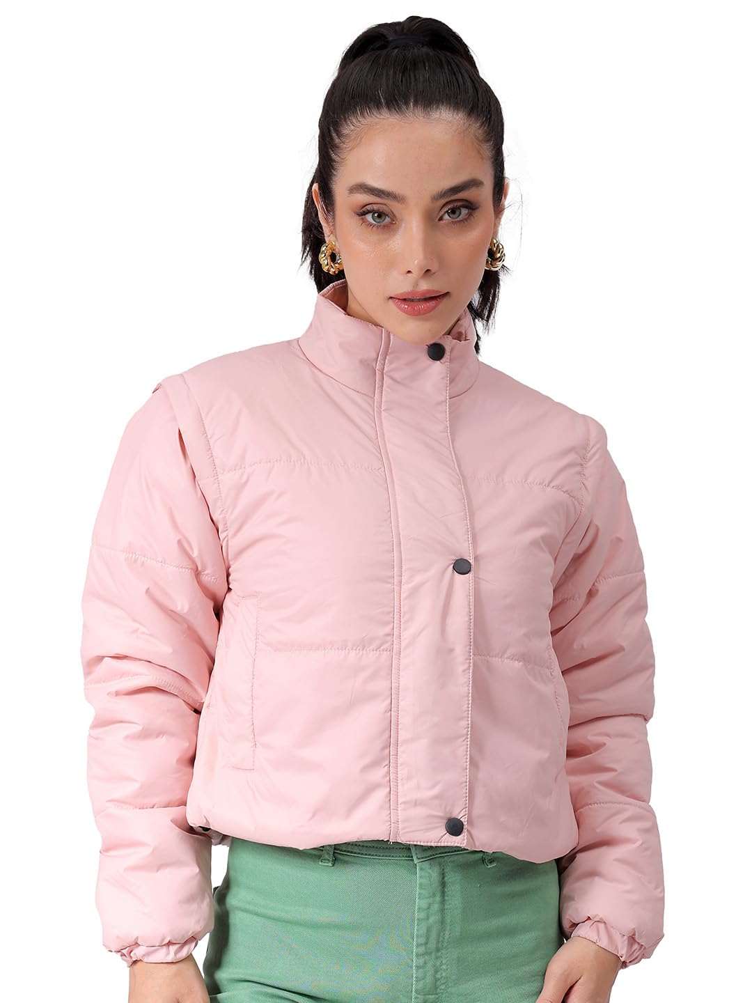 by The Indian Garage Co Women Regular Fit Solid Puffer Jacket-image-46