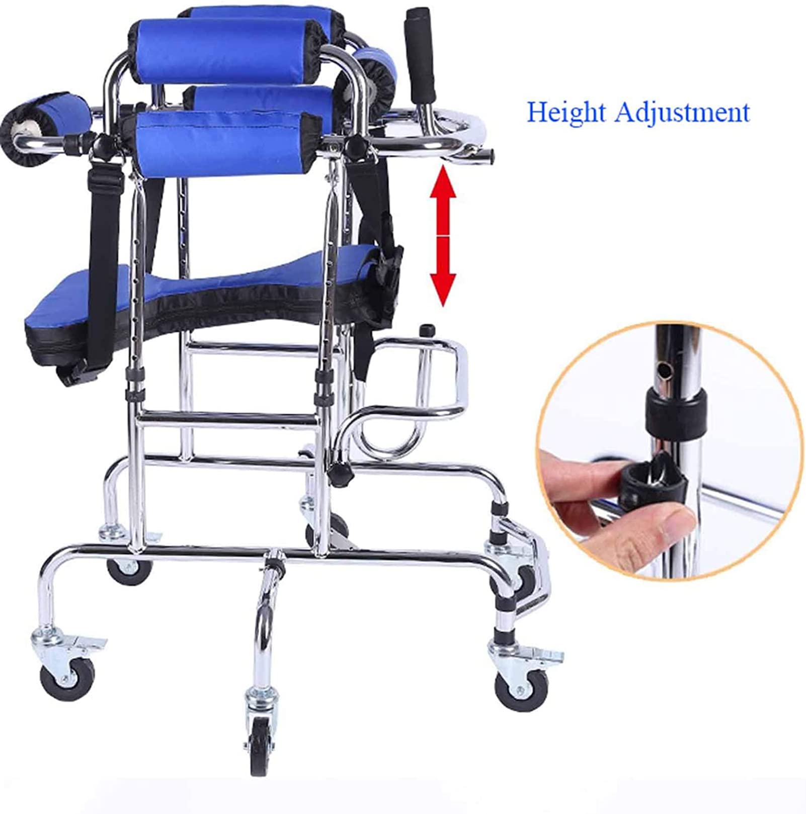Andador para niños con parálisis cerebral, andador portátil para personas con discapacidad, andador vertical portátil con asiento de altura ajustable, para rehabilitación de personas con par