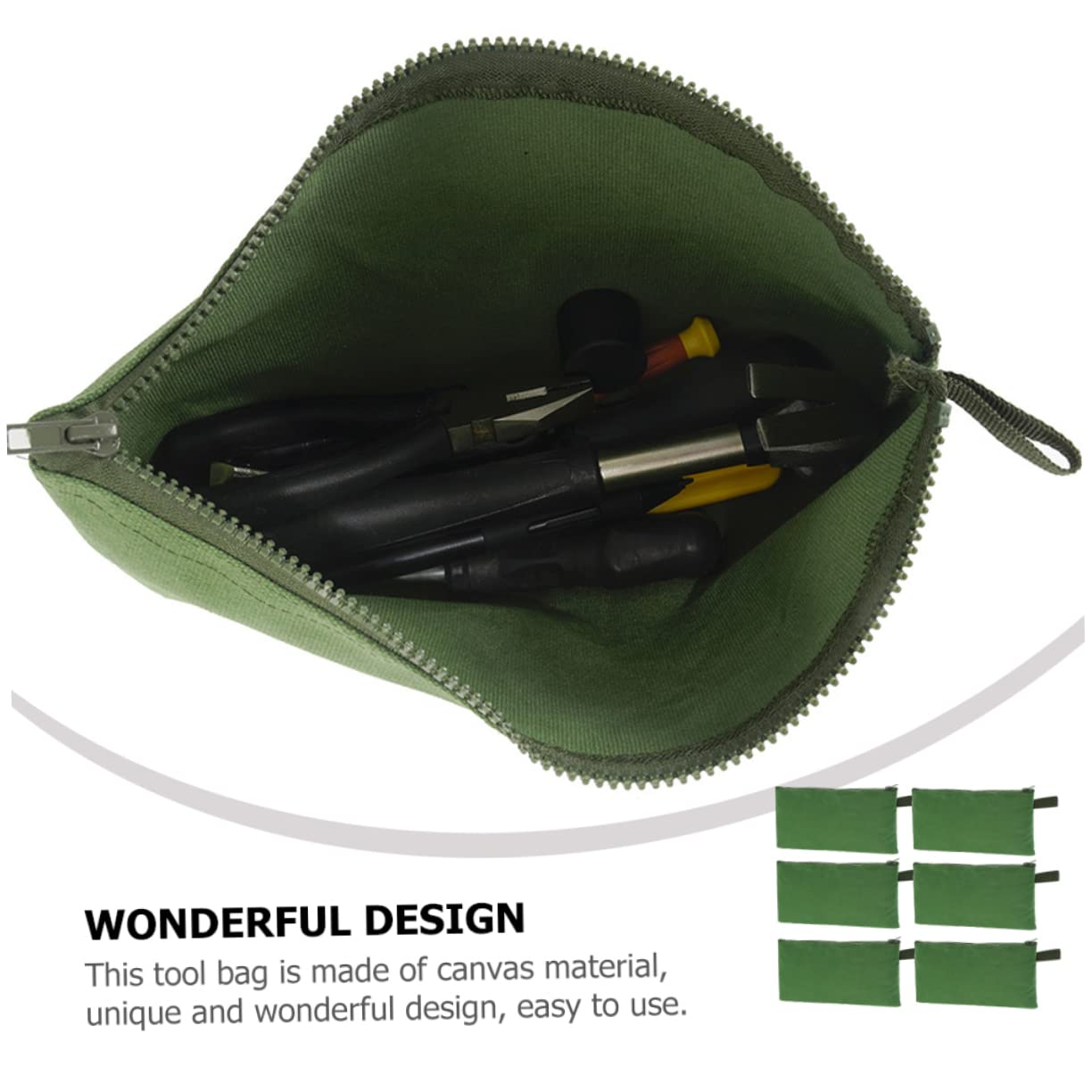 Bolsa para Herramientas de Lona Verde Cremallera, 6 Unidades
