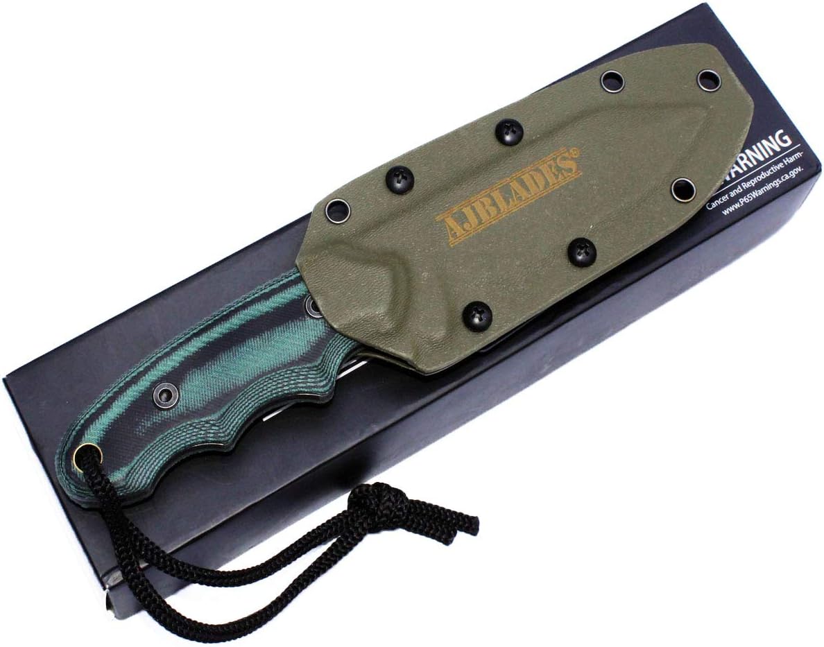 9'' Full Tang Fixed Blade Kydex Sheath Gut Hook Hunting Knife (Green)