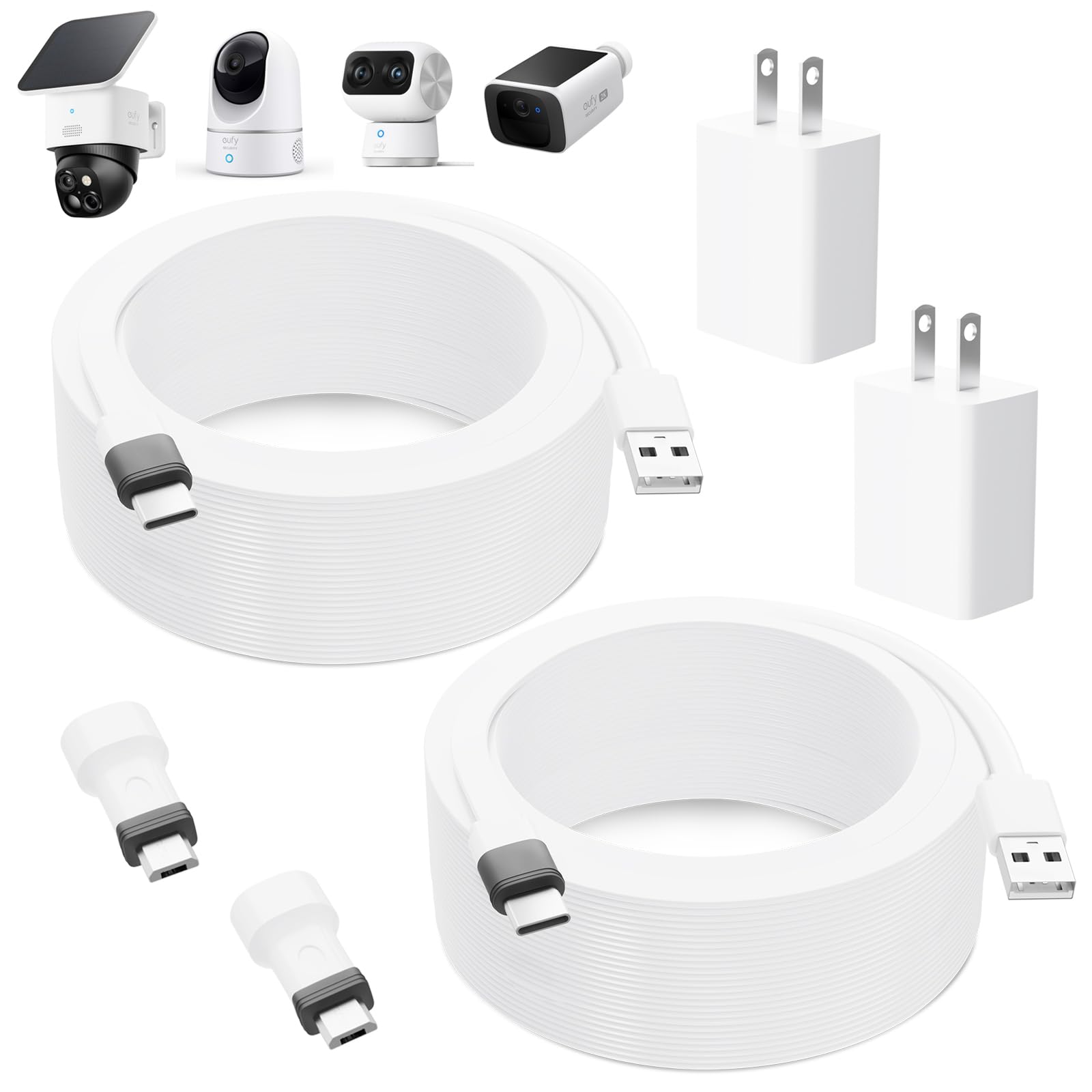 25ft Power Extension Cable with Adapter for eufy SoloCam S340/S220, E30, C210, for eufy Cam S350, E220, Weatherproof Charging Cord for eufyCam 3C/S300