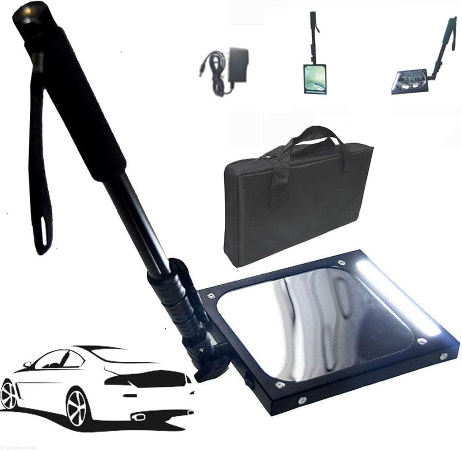 Home Care Under Vehicle Inspection Mirror - with LED Light, Underbody Inspection Mirror - Adjustable Retractable Handle, Visual Vehicle Equipment, Rechargeable