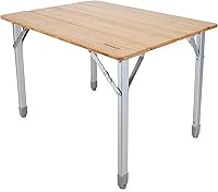Vista 1 de Camco Mesa de camping plegable de bambú con patas de aluminio, parte superior de bambú natural mide 25 ½ x 19 ¾ pulgadas y soporta hasta 85 libras