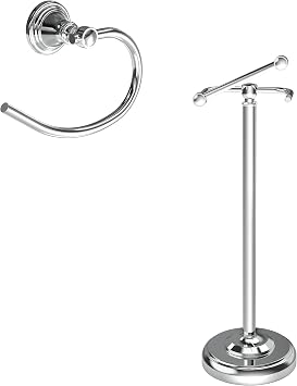 Toilet Paper Holder Stand, Towel Ring, Bathroom Hardware Set 2 Pieces, Chrome