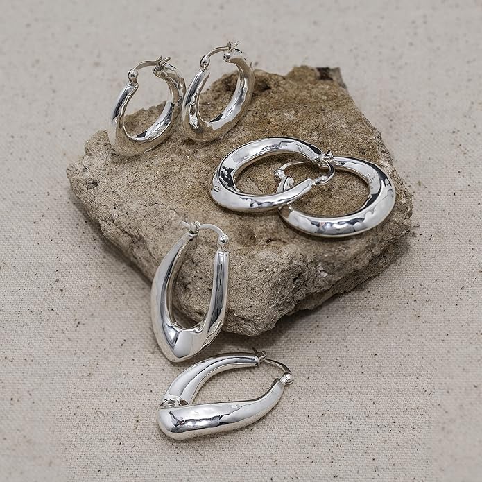 Willowbird 925 Sterling Silver 25mm - 34mm Textured Hammered Tribal Hoop Earrings for Women - Image 3