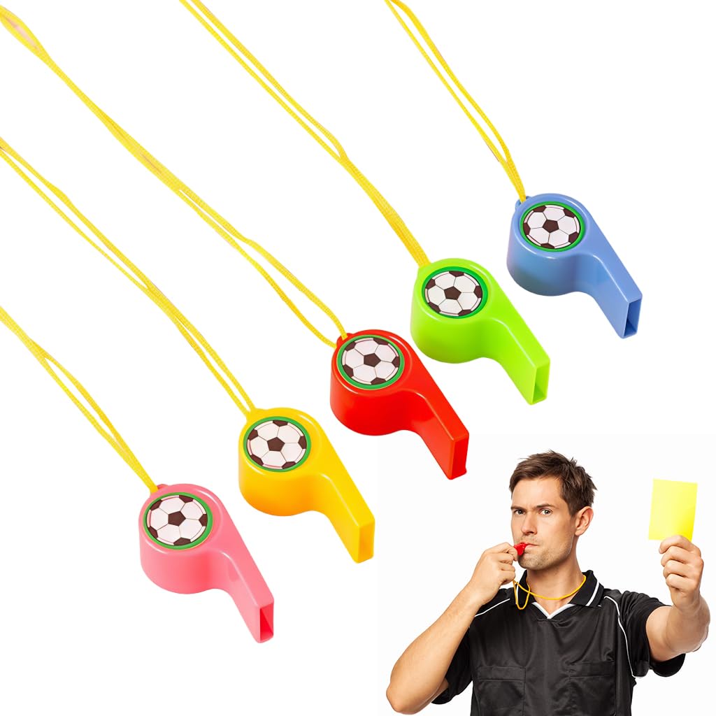 Proberos® 5 Pcs Sports Whistle for Coach, Football Shape Plastic Whistles, Colorful Loud Sports Cheer Whistles with Neck Straps for Games Lifeguard Survival Emergency Events-image-37