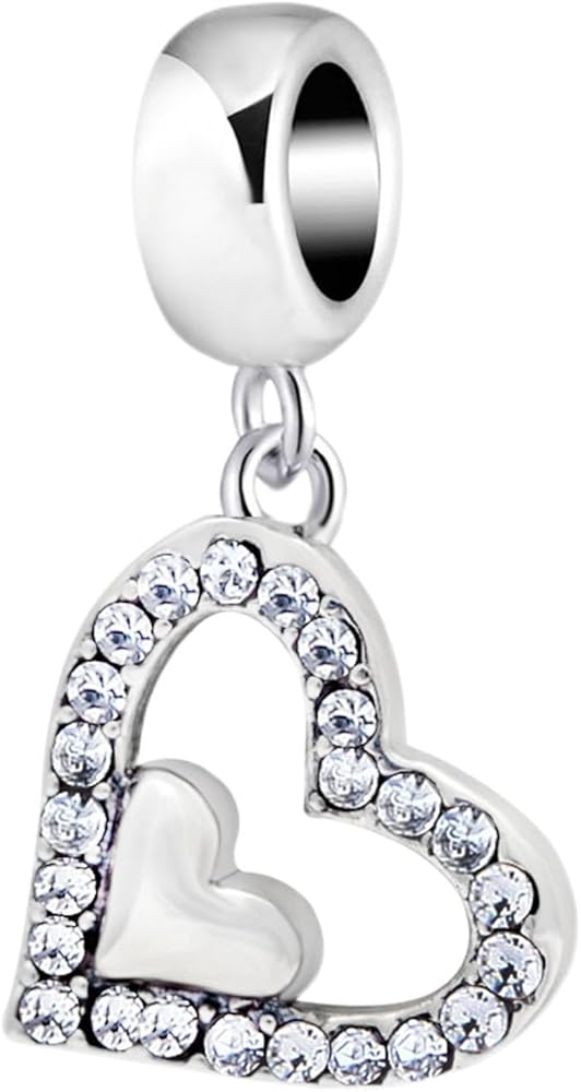 Amazon.com: Crystal Heart Charm 925 Sterling Silver Love Charm