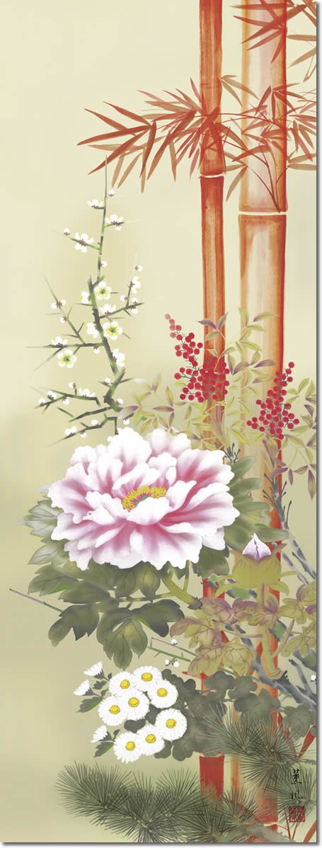 花の掛軸。 Amazon｜掛け軸／掛軸 近藤玄洋・四季花鳥（四幅揃え）（花鳥画