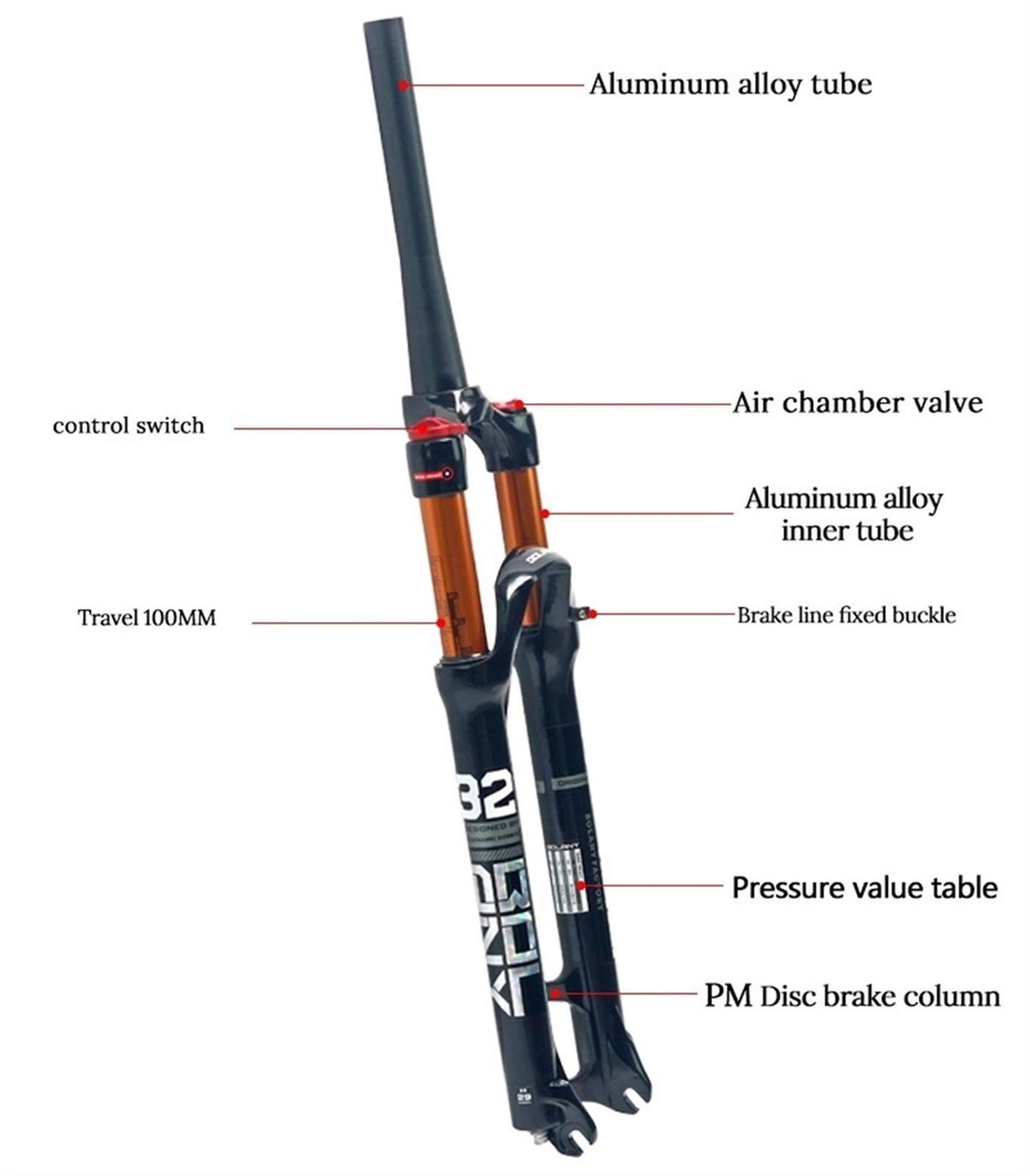 Forcella per Bici Lega di magnesio MTB Forcella per Bicicletta Sospensione pneumatica 26"/27.5inch/29er Freno a Disco per Mountain Bike HL/RL Viaggio 100mm QR per Accessori per Biciclette