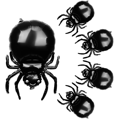 5pcs Halloween Spider Balloons, Spider Foil Balloons Animals Balloons Halloween Balloons Halloween Balloon Party Decorations for Spider Theme Party Birthday
