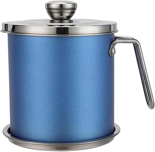 Contenedor de grasa de acero inoxidable 304 con colador de malla fina, contenedor de grasa de tocino de 1.8 L, lata de grasa de tocino para freír aceite, 4 colores, azul, 1.8 L