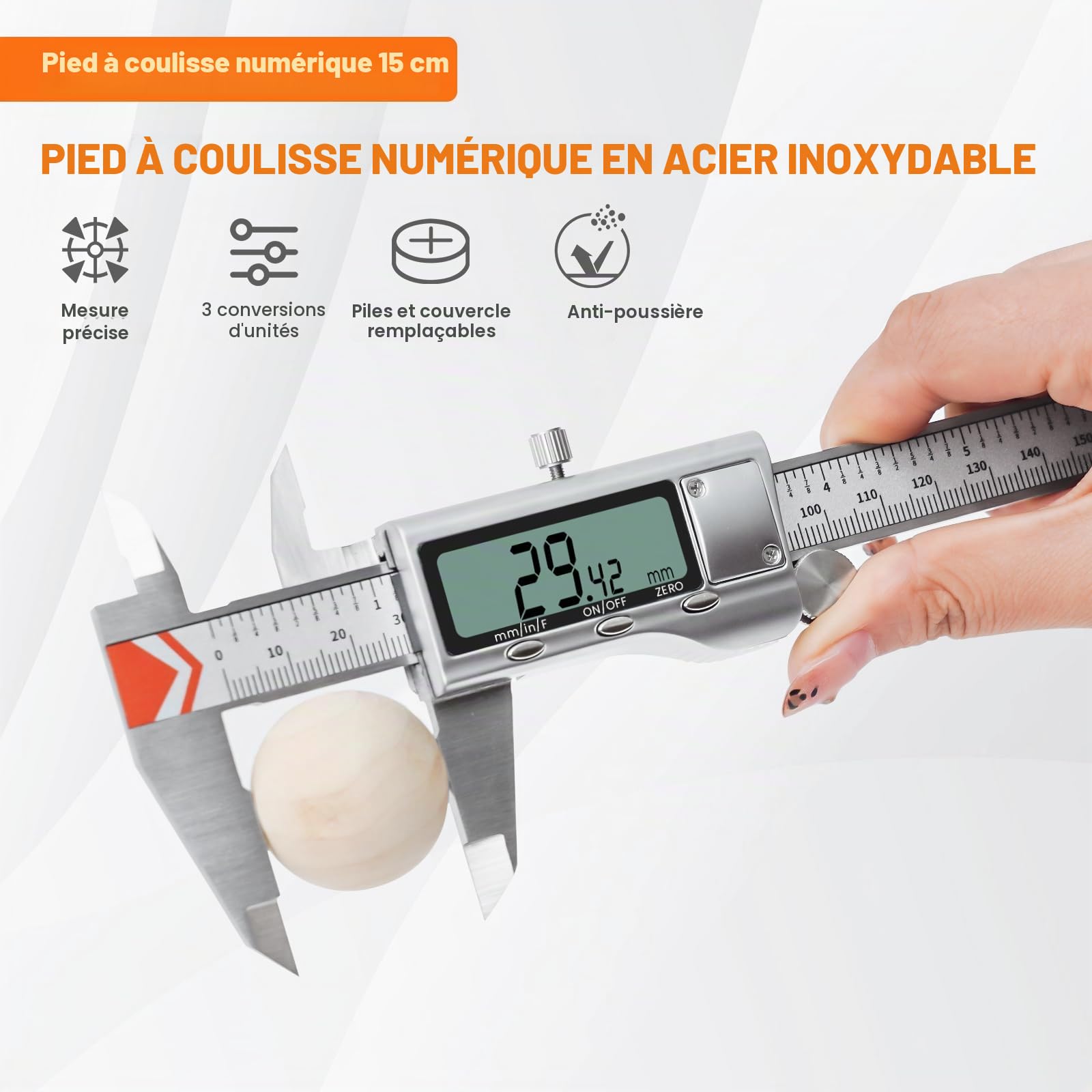 HARDELL Pied à Coulisse Numérique 150mm, Calibre Digital en Acier Inoxydable avec Grand Écran LCD, Conversion Métrique Pouce Fraction, Pour Bricolage et Usage Domestique