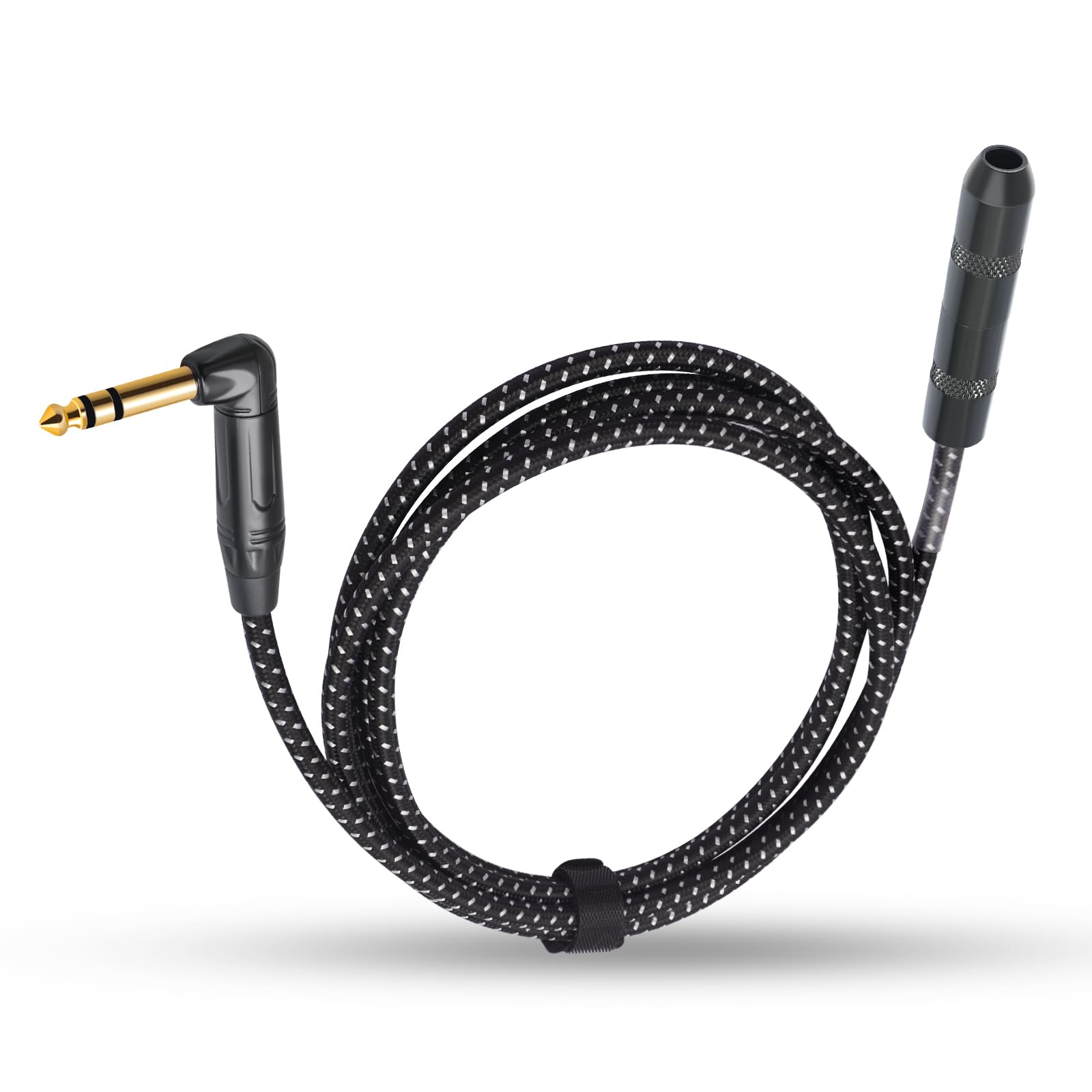 DETAME 3.3Ft Right Angle 1/4 TRS Male to Female Stereo Audio Cable,6.35mm TRS Male to Female Stereo Headphone Guitar Extension Cable Cord-1 Pack