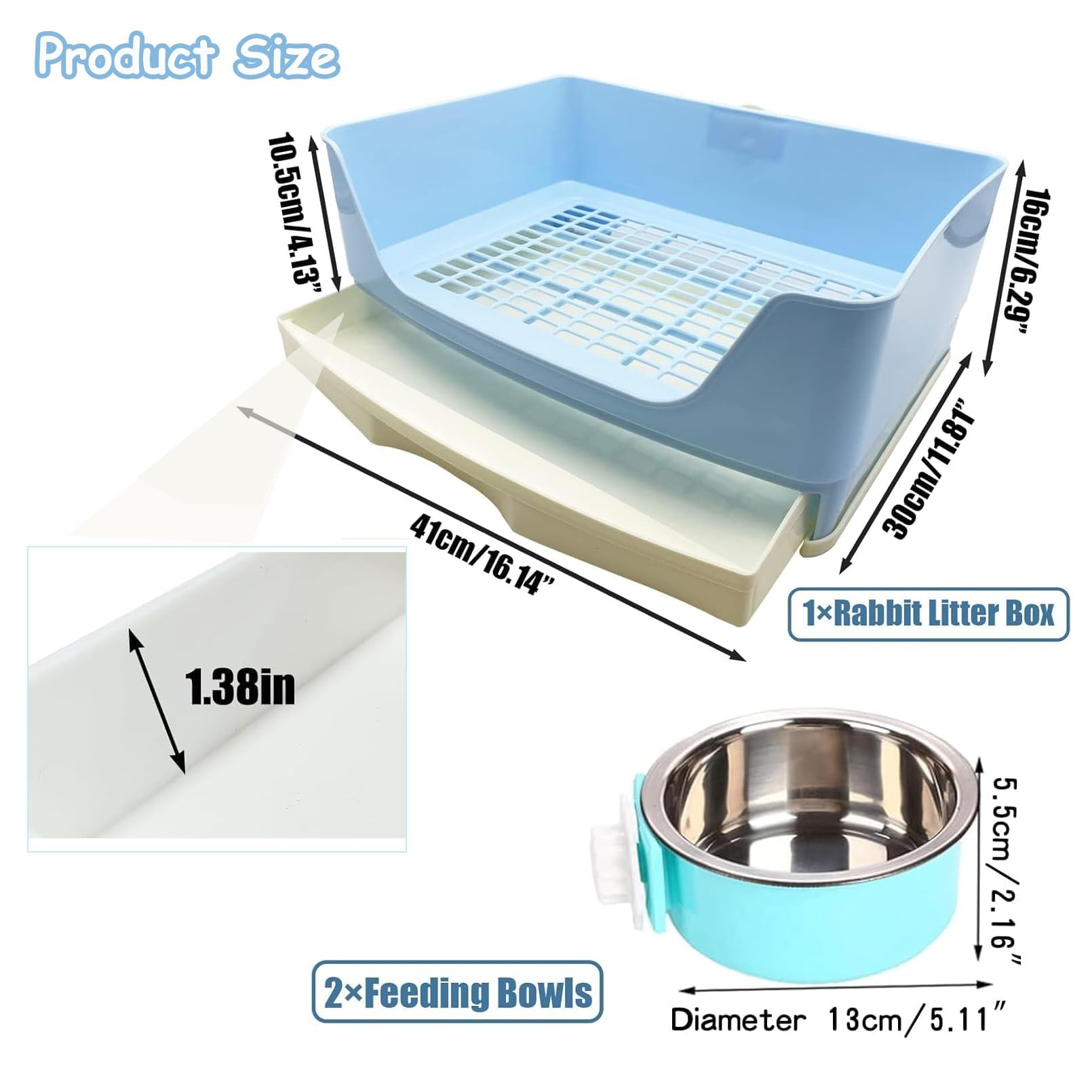 PINVNBY Rabbit Litter Box with Drawer for Cage Bunny Corner Litter Pan Box Small Animal Litter Pan Hanging Feed Bowls Cage Potty Trainer Pet Toilet for Rabbit Guinea Pigs Chinchilla Ferret - image 2