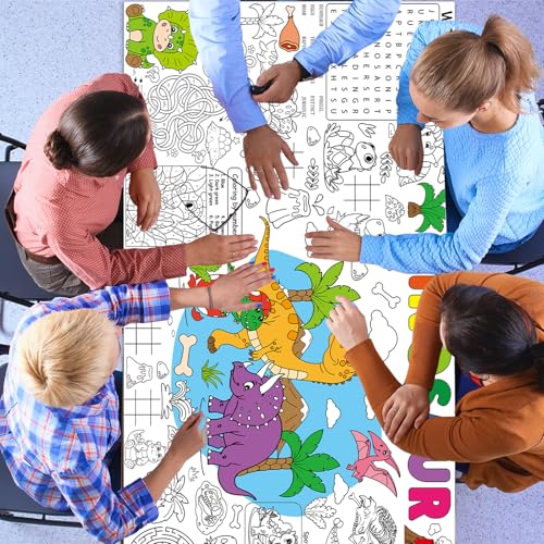 Image of Naozinebi Dinosaur Giant Coloring Poster for Large Coloring Tablecloth Big Paper Sheets Page Dino Table Cloth DIY Activity Game Art Crafts Mat Wall Home Party Decoration Supplies