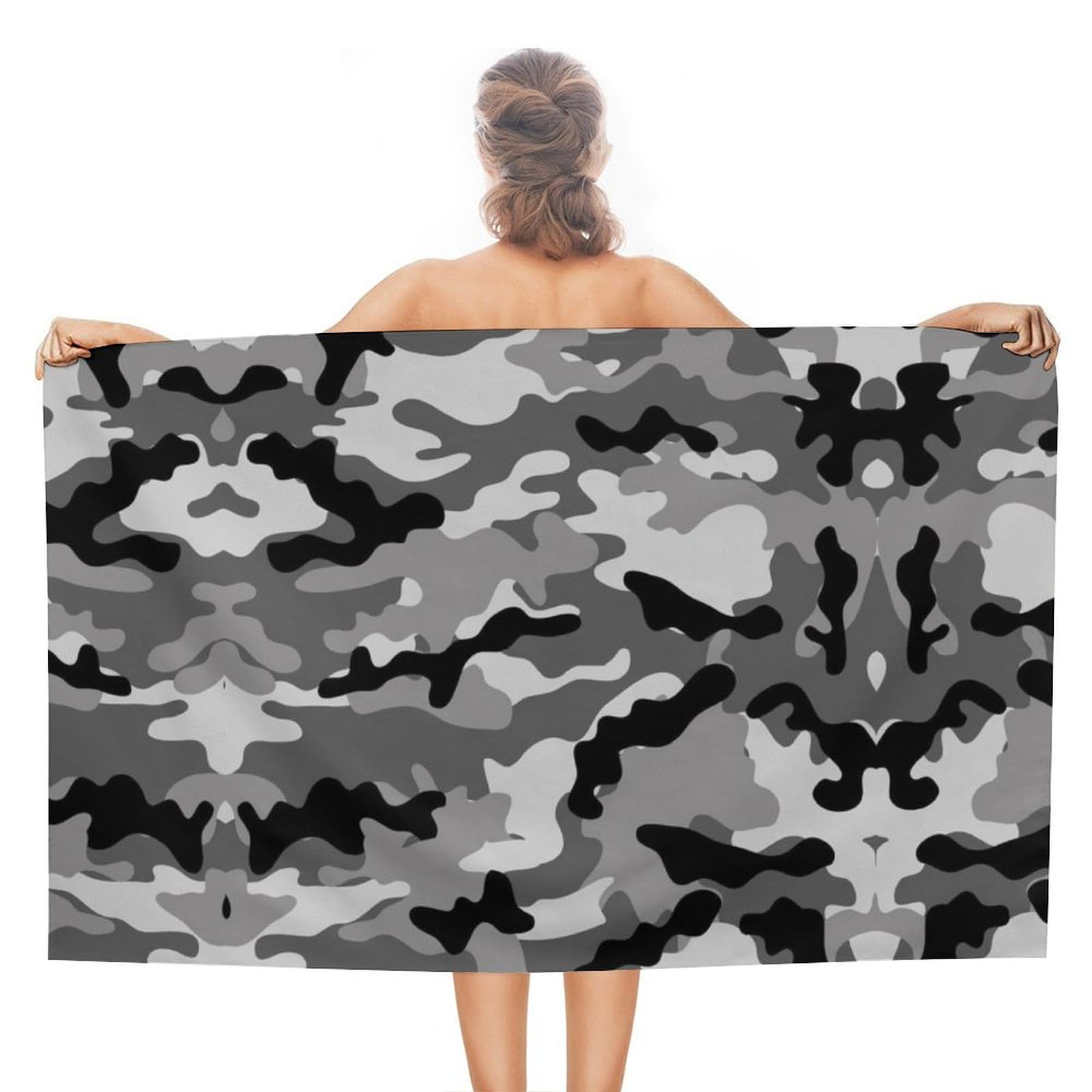 LWORZIIB Beach Towel, Grey Camouflage Bath Towel, Absorbent Towel for Swimming, Sports, Travel