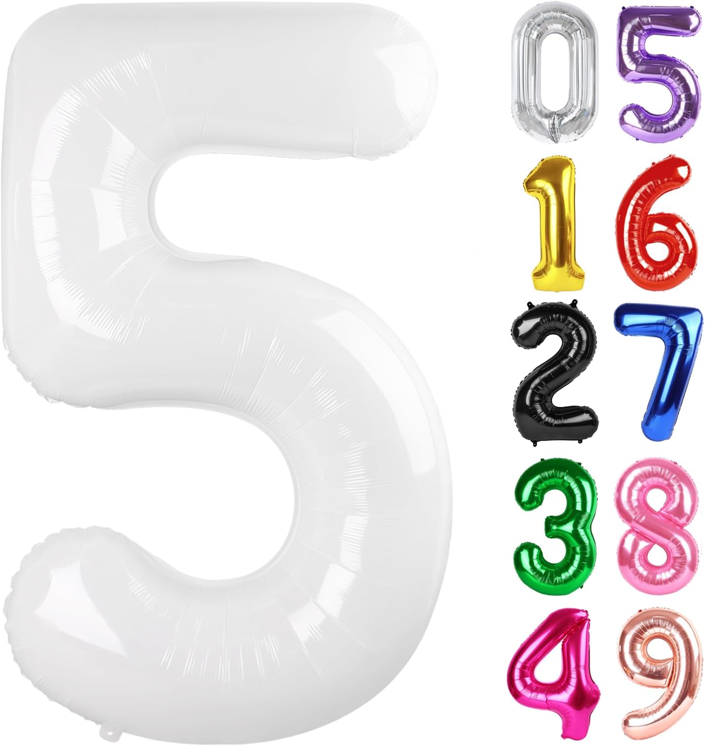 White Number 5 Balloon 40 Inch, 5th Birthday Party Decorations for Children, Giant 5 Foil Balloon for Party Supplies