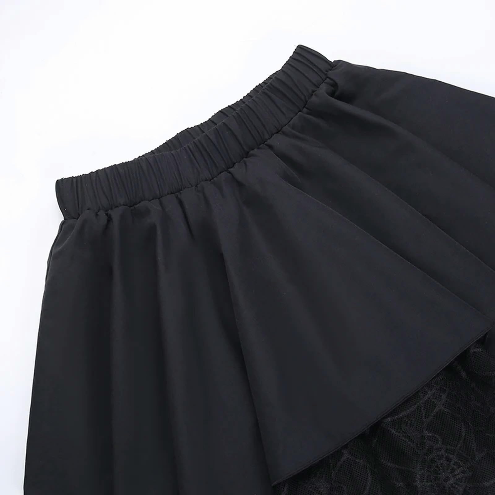 Gonne a Trapezio in Pizzo Nero Gotico per Donna Gonna Estiva Lolita Abiti gotici Streetwear Anni '90-Nero-M