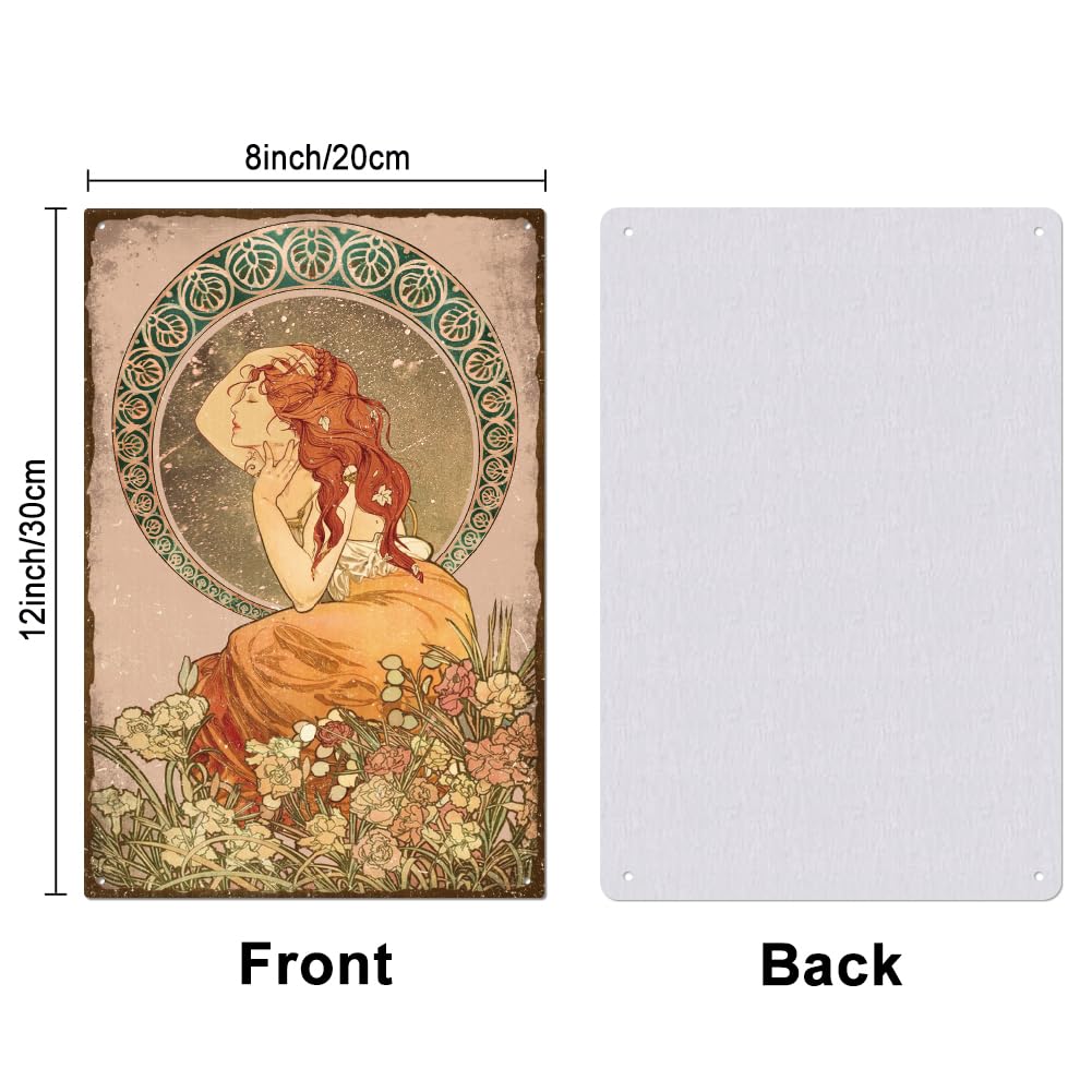 Broche Ancienne Style Art Nouveau - Profil De Femme Et Fleurs (inspiration Mucha), Métal Argenté, Vers 1900