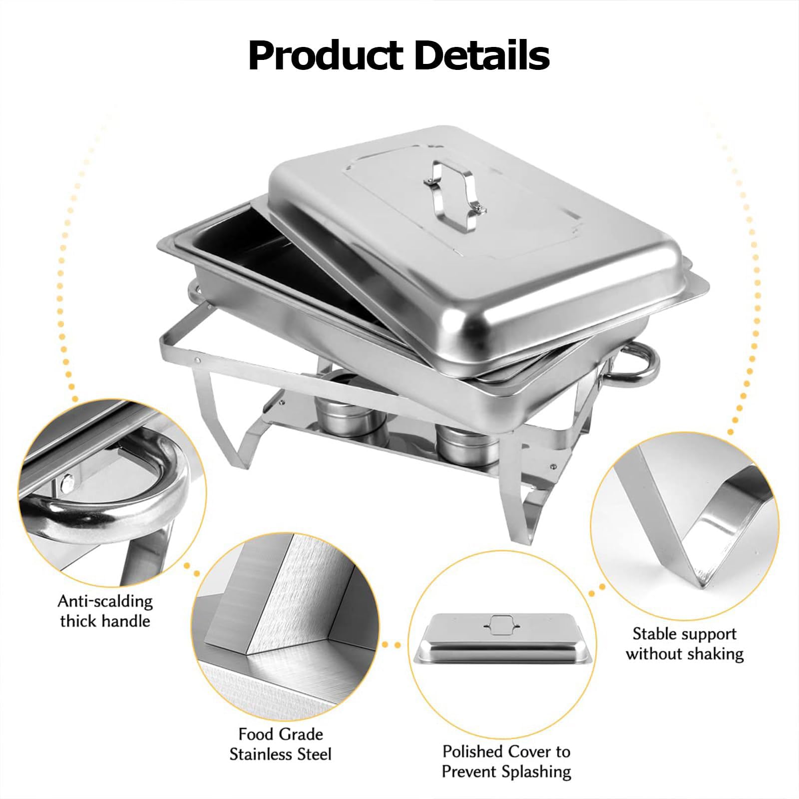 Juego de Buffet con Fiambrera de Acero Inoxidable de 11L, Contenedor para Calentar Agua y Comida con Cuenco, Tapa y Estufa de Alcohol, para Uso en Buffet, Banquete, Boda, Cena y Fi 2-Compartment, 11L