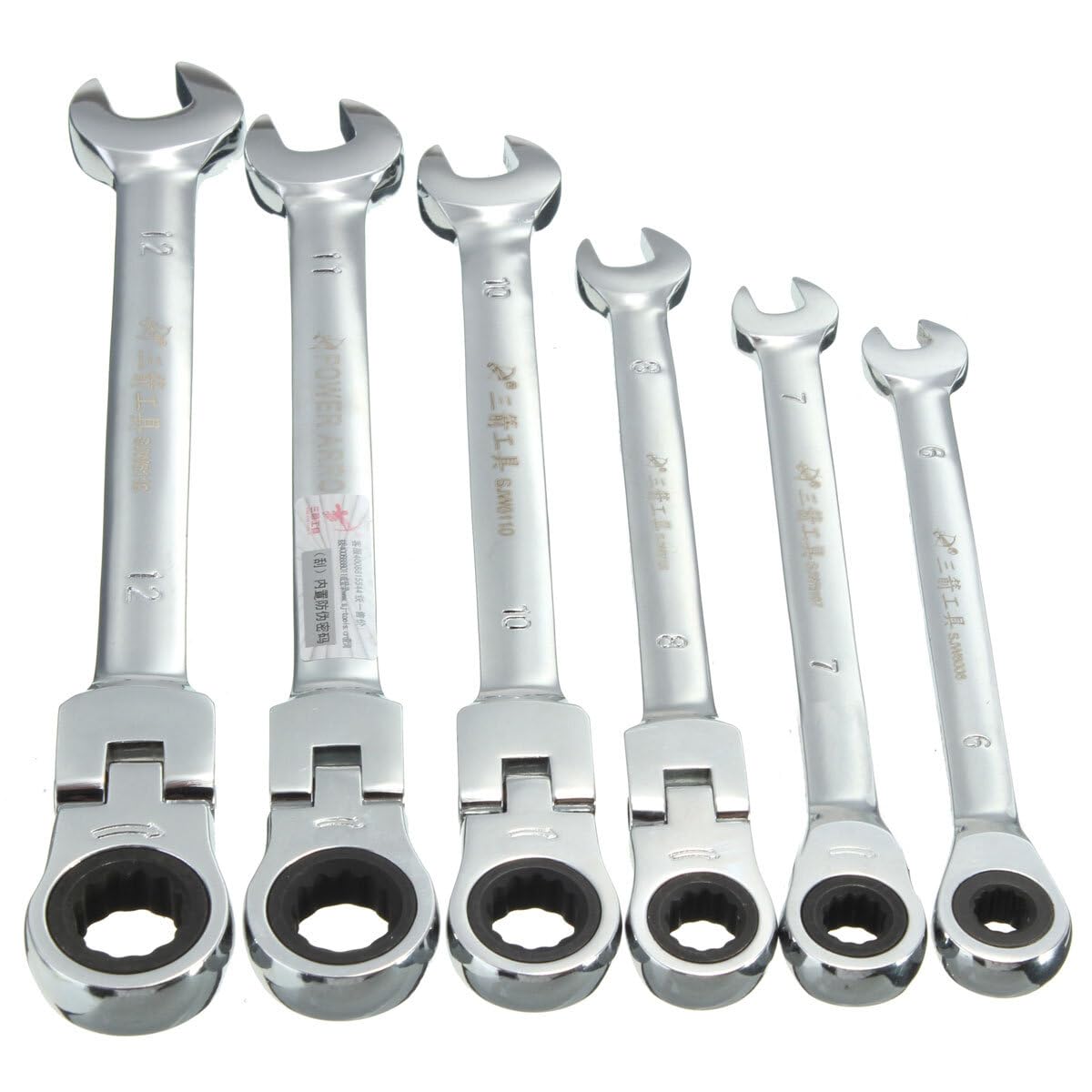 WnewTools Flexible Pivoting Head Ratchet Combination Spanner Wrench Garage Metric Tool 6 Size