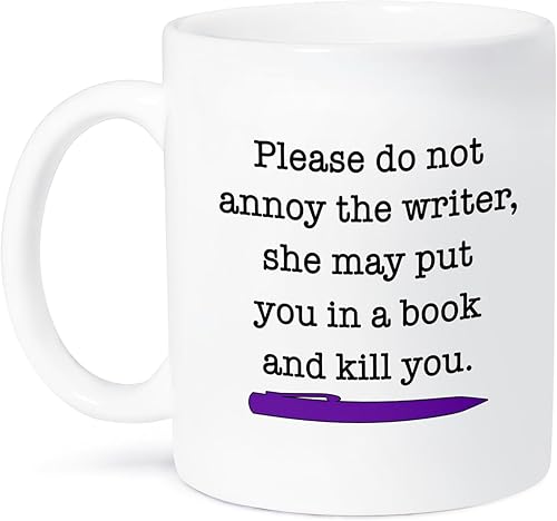 3dRose Please Do Not Annoy The Writer - Taza de cerámica verde, 11 onzas, color morado