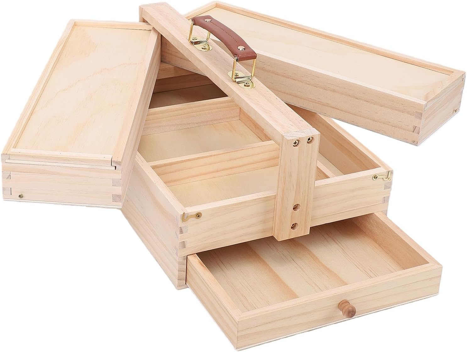 Generic Artist Supply Storage Box, Multi Functional Box, Wooden Artist Tool Supply Organizer and Brush Storage with Detachable Drawer, for Pastels, Pencils, Pens, Markers