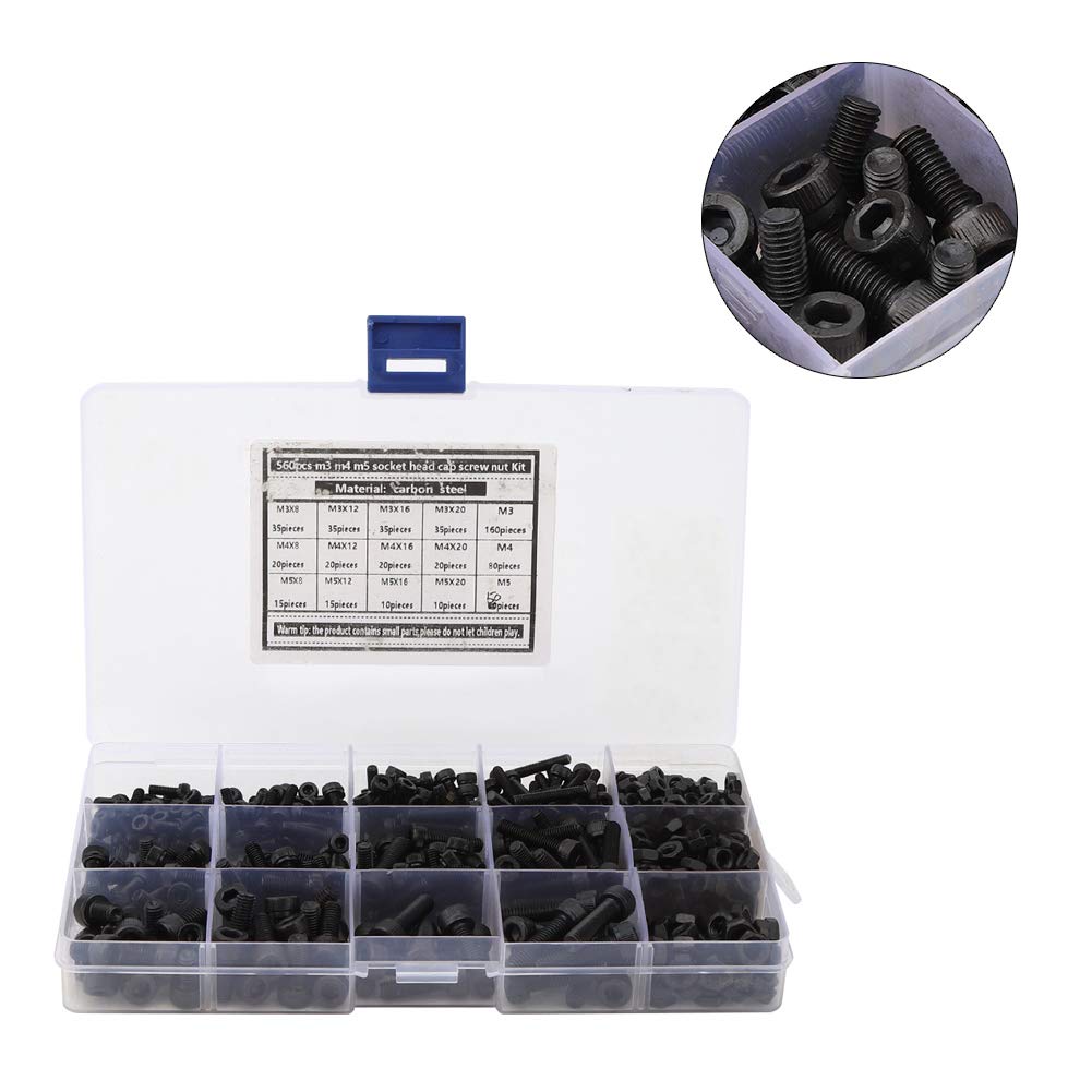 Set di dadi per viti esagonali 560 pezzi, kit di fissaggio hardware in acciaio al carbonio, viti M3 M4 M5 con dadi per profili in alluminio, elementi di fissaggio durevoli