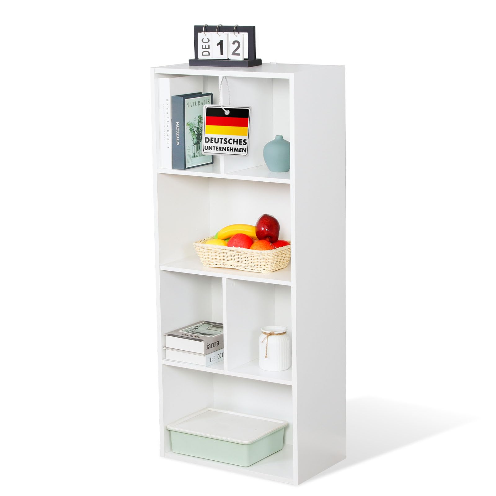 Floordirekt Regał na książki, biały z 6 półkami, regał w kształcie kostki, 29 x 50 szer. x 121 wys. cm, ścianka działowa do pokoju dziecięcego, salonu, biura i sypialni (California)