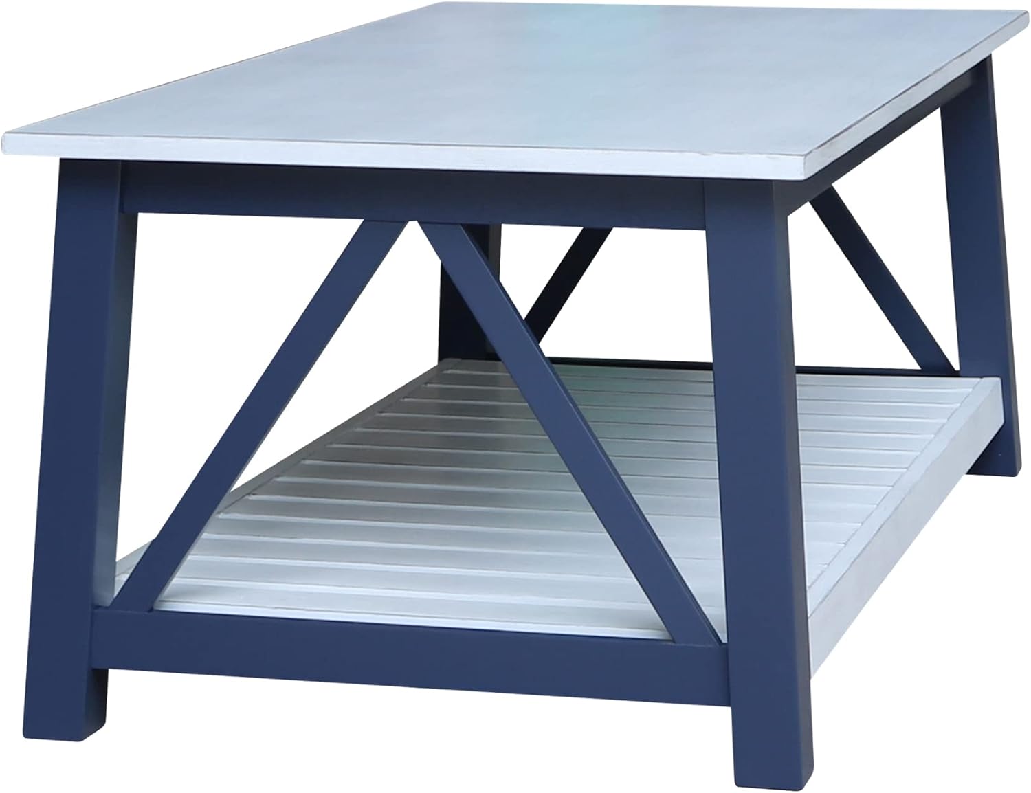 IC INTERNATIONAL CONCEPTS Surrey Solid Wood Coffee Table with Shelf - Blue/Antiqued Chalk