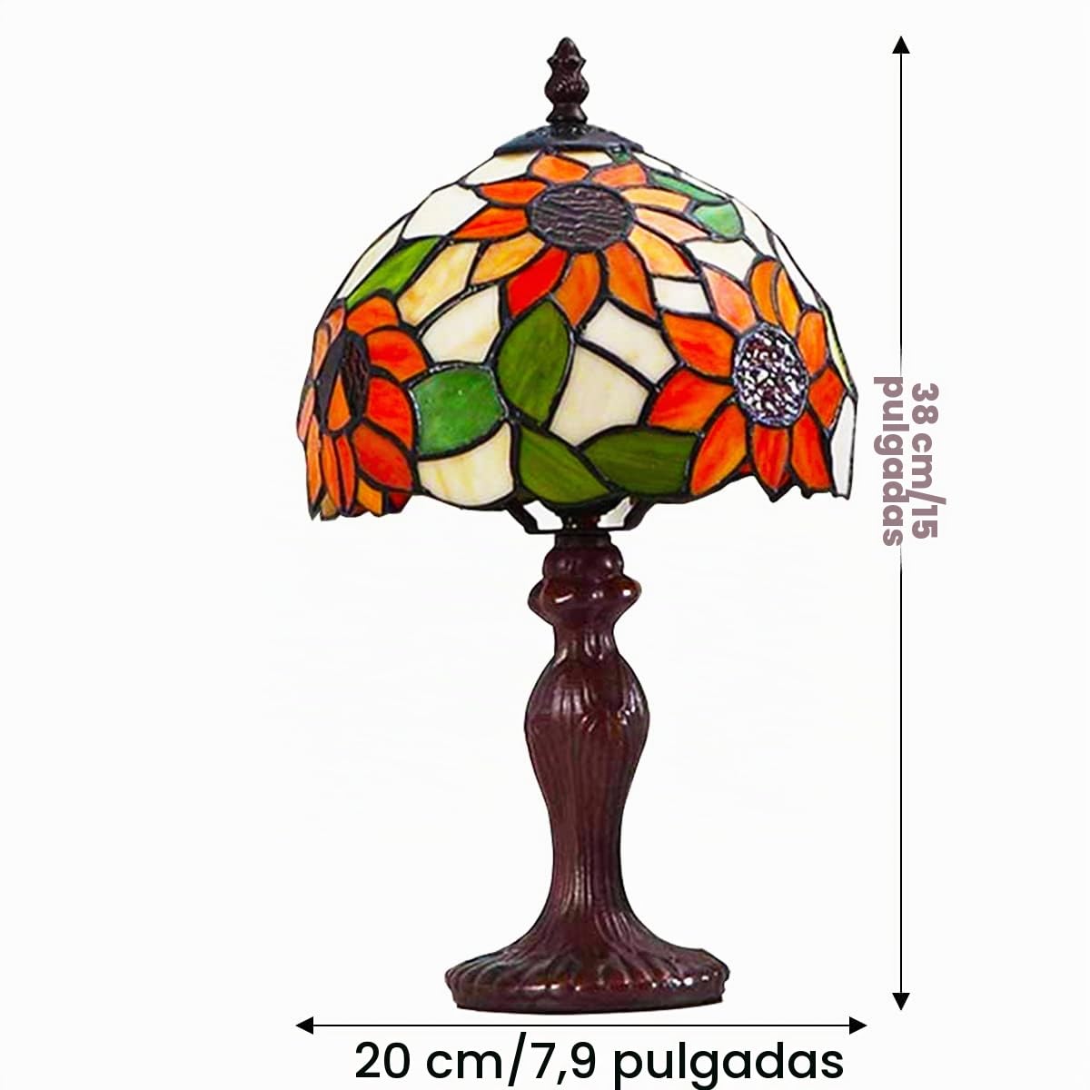 Lámpara de sobremesa de Estilo Europeo Tiffany con Flor de Sol y vitrales, Uso de Base de Resina, lámpara de Mesa Retro, Dormitorio de la Sala de Estar de la Novia Junto a la Cama