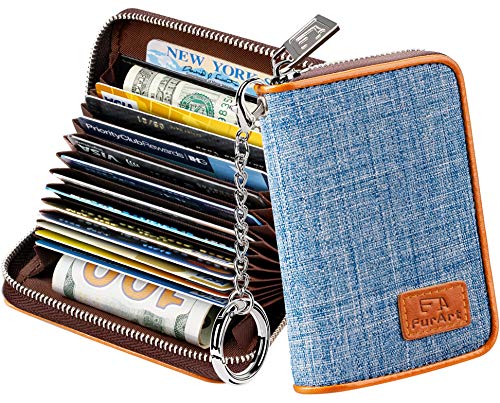FurArt Credit Card Wallet, Zipper Card Cases Holder for Men Women, RFID Blocking, Key Chain,Compact Size