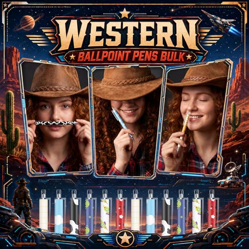 Image of Jetec 60 Pcs Back to School Western Cow Pens Bulk Western Cowboy Party Favors Stuff Aesthetic Retractable Pens Office First Day of School Supplies Gift for Teacher Student Staff Employee Office