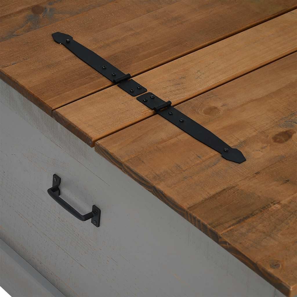 Baúl HALDEN gris 91 x 91 x 47 cm, madera maciza de pino, doble cofre con asas de metal, baúl de almacenamiento con mucho espacio para ropa y decoración, también utilizable como mesa de café
