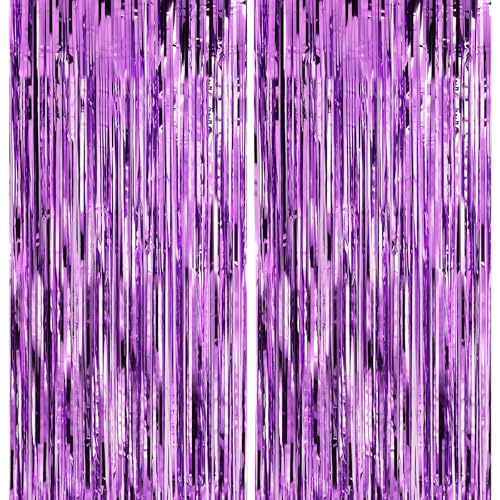 Image of Crosize 4 Pack 3.3 x 9.9 ft Purple Foil Fringe Curtains Party Decorations, Purple Tinsel Curtain Backdrop for Parties, Door Streamers, Glitter Streamer Fringe Backdrop for Birthday Decoration