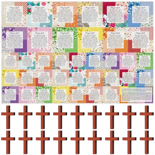 38 Sets Pocket Prayer Quilt Kits with Wooden Crosses Mini Prayer Cloth Squares for Sunday School Rewards Church Giveaways Baptism Favors Women Bible Study Religious Gifts(Vivid1 Burlywood)