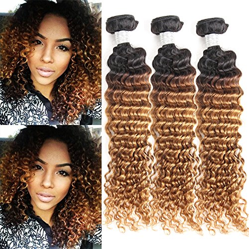 Imayli 10A Brazilian Ombre Deep Wave Virgin Hair Weave 3 Bundles 18"20"22"300g Wet and Wavy 100% Unprocessed Virgin Hair Brazilian Deep Curly Hair Bundles