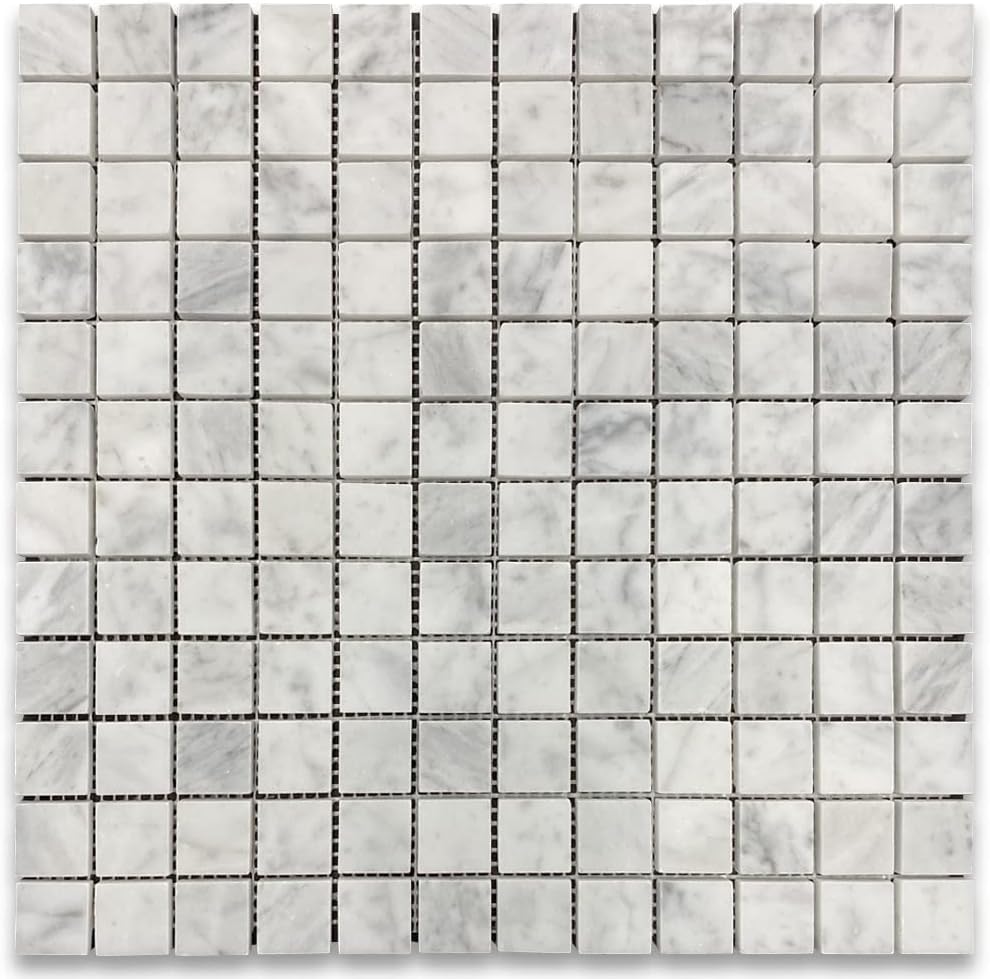 Carrara White Italian Carrera Marble Square Mosaic Tile 1 x 1 Honed