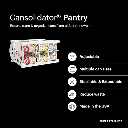 Miniatura 9 de Shelf Reliance Alimento compacto de despensa Cansolidator con sistema de rotación, ensamblaje entrelazado y paneles ajustables con capacidad para