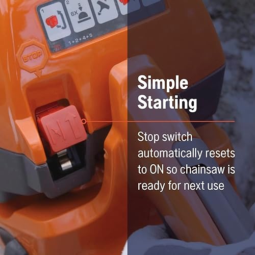 Miniatura 6 de Husqvarna Motosierra a gas 130, 38 cc 2 HP, motor X-Torq de 2 ciclos, motosierra de 16 pulgadas con engrasador automático, para corte de madera y