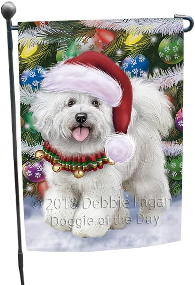Doggie of the Day Bichon Frise Dog Garden Flags - Christmas Trotting in the Snow - Double Sided - Yard Lawn Spring Decorative Gift - Home Decor 12 1/2"w x 18"h - GFLAG253071