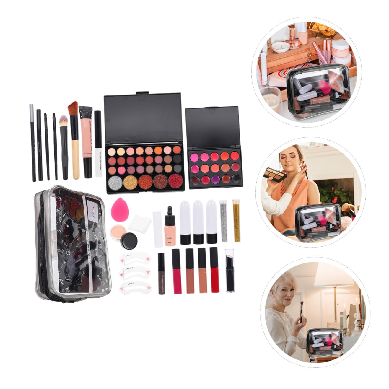 Kit de Maquillaje para Mujer Completo con Brochas Duraderas Paleta de Sombras Corrector y Lápiz Labial Set Portátil para Viaje y Diario